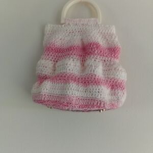 Pink and White Crochet Handbag